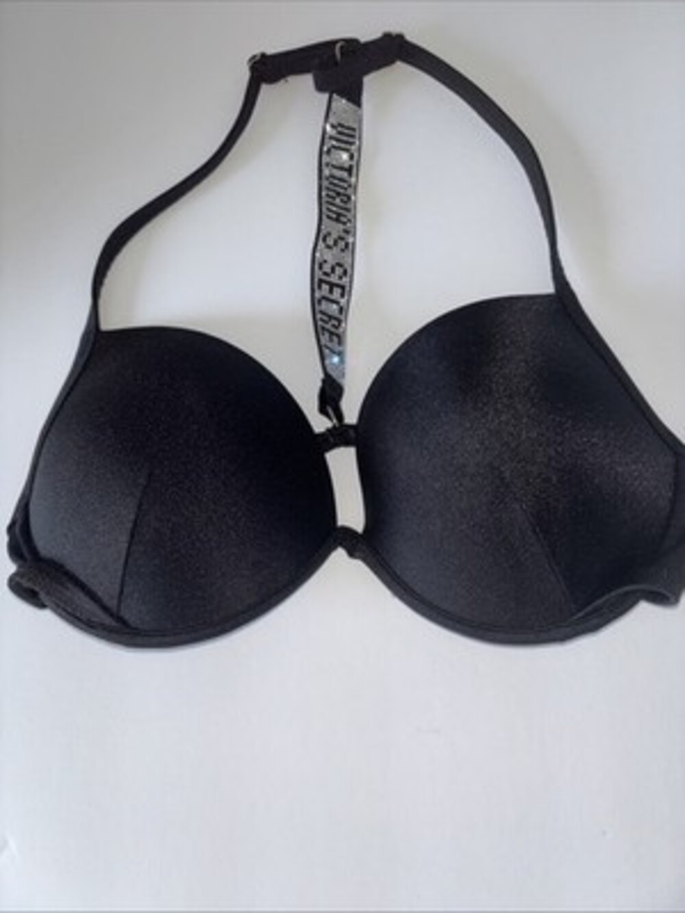 Victoria Secret Swim Bikini Top Push Up Black Sequin Back Strap Size 32DD